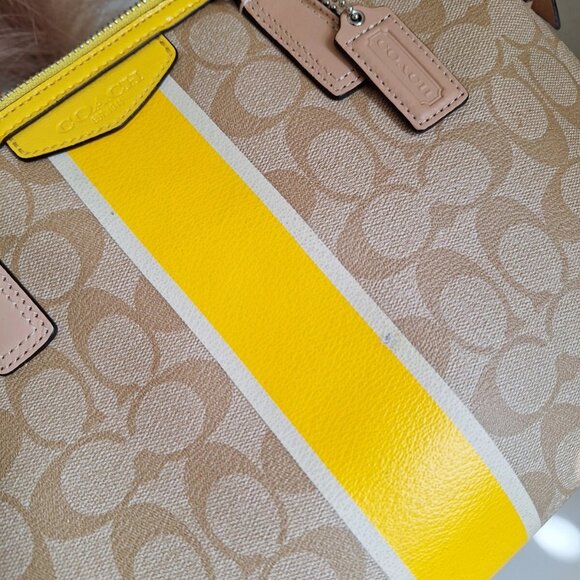 COACH Nancy SIGNATURE PVC SATCHEL Boston Bag F30662 Light Khaki /Yellow EUC - Picture 4 of 16
